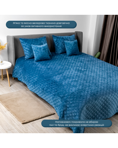 Покривало ТЕП "VELOUR" 180*240 см синій/ромб круглий