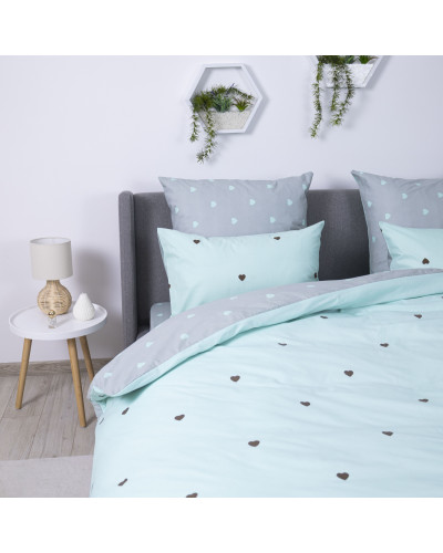 Комплект постільної білизни "ТЕП" Mint&Grey Hearts, 70x70 двоспальний