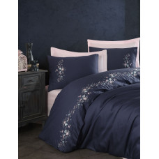 Piraye Lacivert сатинова постіль з вишивкою.  розмір. Dantela vita Туреччина.