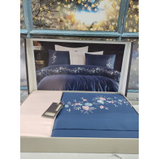 Piraye Lacivert сатинова постіль з вишивкою.  розмір. Dantela vita Туреччина.