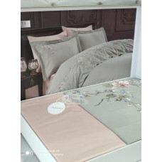 Ruya gri сатинова постіль з вишивкою.  розмір. Dantela vita Туреччина.