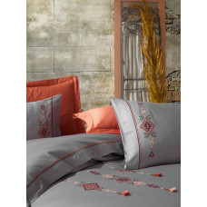 Tilbe antrasit сатинова постіль з вишивкою.  розмір. Dantela vita Туреччина.