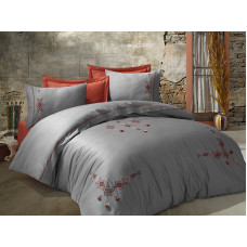 Tilbe antrasit сатинова постіль з вишивкою.  розмір. Dantela vita Туреччина.