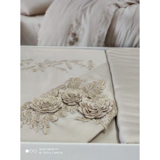 Safir bej сатин з вишивкою та гіпюром.  розмір. Dantela vita Туреччина.