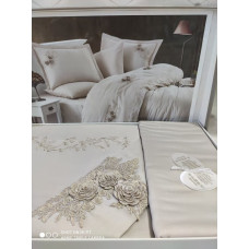 Safir bej сатин з вишивкою та гіпюром.  розмір. Dantela vita Туреччина.