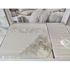 Safir bej сатин з вишивкою та гіпюром.  розмір. Dantela vita Туреччина.