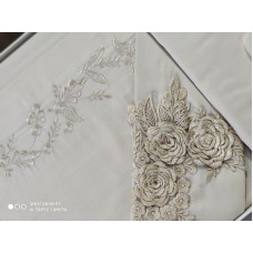 Safir bej сатин з вишивкою та гіпюром.  розмір. Dantela vita Туреччина.