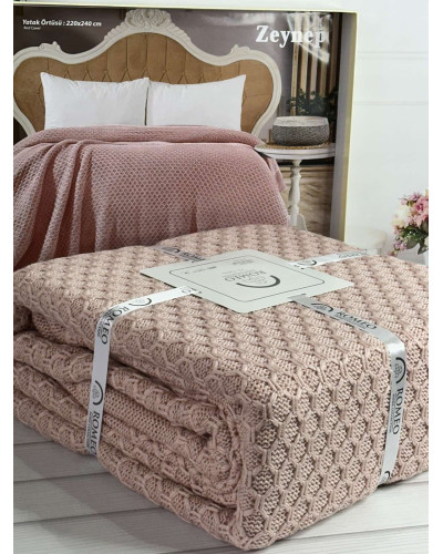Zeynep persik в'язаний акріловий плед. Romeo Home Туреччина.