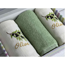 Suvari olive 002 3в1 см., набір рушників (махра / вафелька).