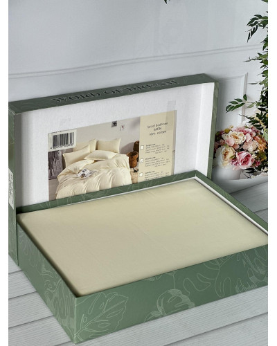 Krem сатинова постільна білизна євро розміру. Word of dream.