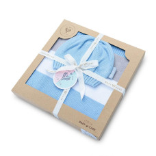 Плед дитячий трикотажний 70х90 см PAPAELLA з шапочкою бавовна натуральна в'язаний блакитна