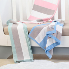 Плед дитячий трикотажний 70х90 см PAPAELLA з шапочкою бавовна натуральна в'язаний блакитна