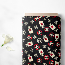 Тканина плательна штапель Бренді Chanel 5 чорний, Написи