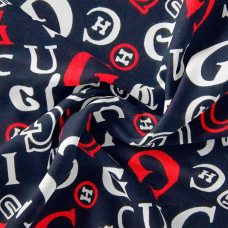 Тканина плательна штапель Бренді Gucci темно синій, Написи