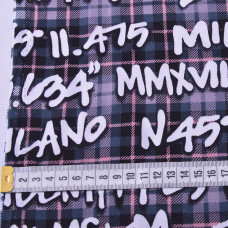 Тканина плательна Штапель Епізоди клітина т/сірий, Написи