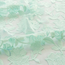 Тканина сітка з вишивкою Фрезія ніжний м'ята