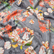 Тканина костюмна Fendi принт тюльпані т/сіра