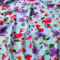 Тканина шифон стрейч Флора галявина блакитна