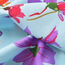 Тканина шифон стрейч Флора галявина блакитна