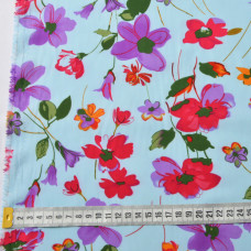 Тканина шифон стрейч Флора галявина блакитна
