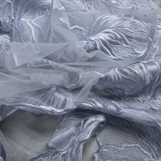Тканина сітка з вишивкою сіро/блакитна