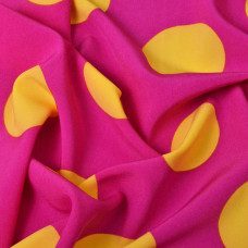 Тканина плательна Super soft Горохи великі фуксія/жовта