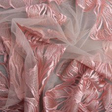 Тканина сітка з вишивкою персик