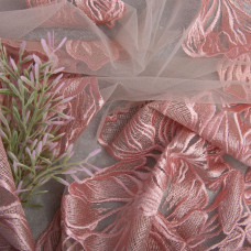 Тканина сітка з вишивкою персик