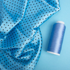 Тканина атлас Горохи асорти дрібні т/голуб