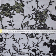 Тканина сітка з вишивкою паєтка чорна