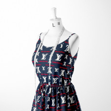 Тканина плательна штапель Бренди Louis Vuitton т/синя