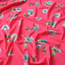 Тканина шифон стрейч Флора ромашка яскраво-рожева