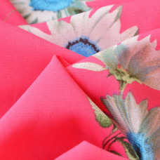 Тканина шифон стрейч Флора ромашка яскраво-рожева