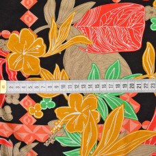 Тканина трикотаж віскоза з малюнком папороть на чорному.