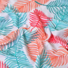 Тканина трикотаж Біфлекс з малюнком Листя бірюза/червоний