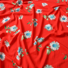 Тканина шифон стрейч Флора червона ромашка