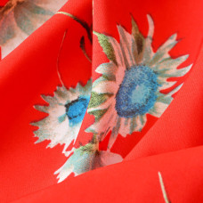 Тканина шифон стрейч Флора червона ромашка