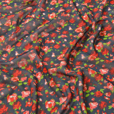 Тканина шифон креп Троянди червоні на блакитному