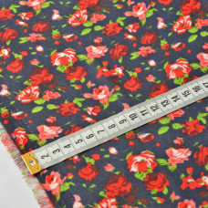 Тканина шифон креп Троянди червоні на блакитному