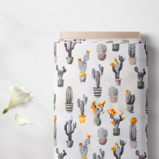 Тканина бязь 2,4 м бавовна Ранфорс V-24696/4 кактуси сіра