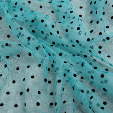 Тканина сітка стрейч Горох із флоком дрібний бірюза