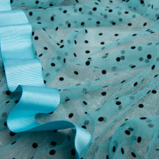 Тканина сітка стрейч Горох із флоком дрібний бірюза