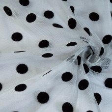 Тканина сітка стрейч Горох із флоком полин чорна