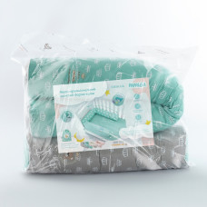 Бортик валик захисний мультифункціональний PAPAELLA 60х15 см 120х15 см дитяче ліжечко м'ята/беж