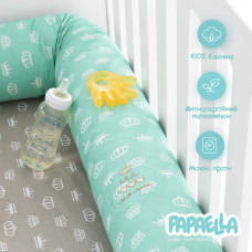Бортик валик захисний мультифункціональний PAPAELLA 60х15 см 120х15 см дитяче ліжечко м'ята/беж