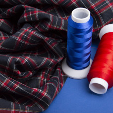 Тканина костюмна Клітина т/синя червона