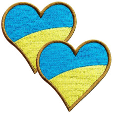 Шеврон 2 шт на липучці Прапор України Серце, вишитий патч 6х6,5 см нашивка вишитий патч