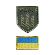 Набір шевронів 2 шт на липучці Тероборона та Прапор України вишитий патч нашивка