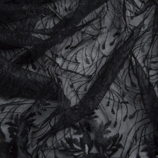 Тканина сітка вишивка з перлинами Тея чорна