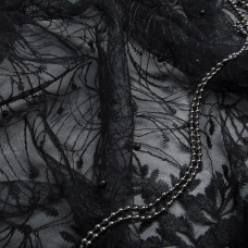 Тканина сітка вишивка з перлинами Тея чорна